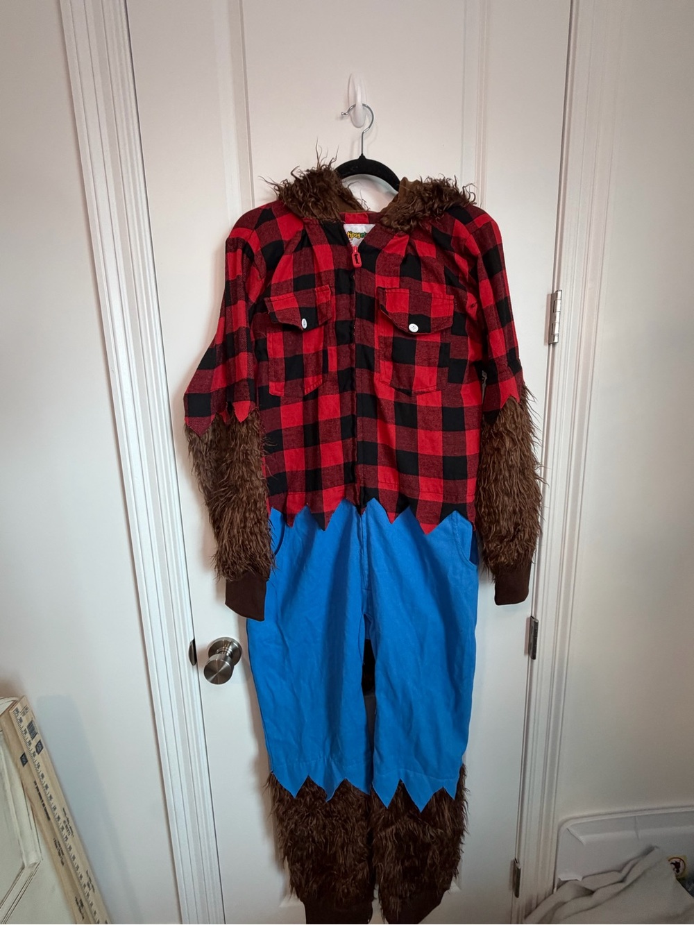 Tipsy Elves Red & Black Buffalo Plaid Werewolf Jumpsuit Blue Pants Halloween